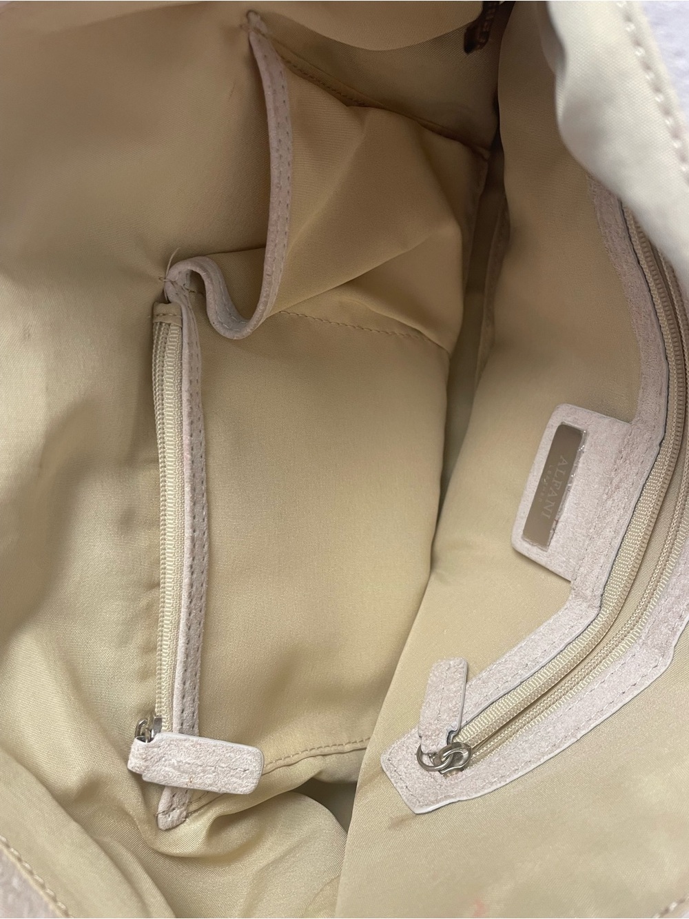 Alfani Genuine Learher Ivory Hobo Shoulder Bag Tassel Silver Ring - Picture 9 of 10